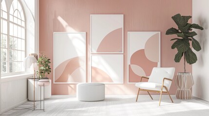 Abstract Art Display: Vibrant Painting on Bench in Living Room, high-resolution (300 dpi)