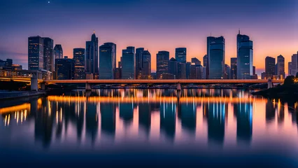 Crédence de cuisine en verre imprimé Etats Unis Beautiful city skyline night view with bright lights 