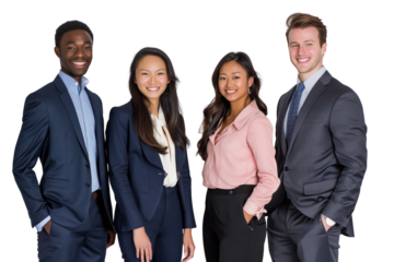 Young business crew smiling and confidence transparent background