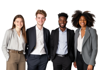 Young business crew smiling and confidence transparent background