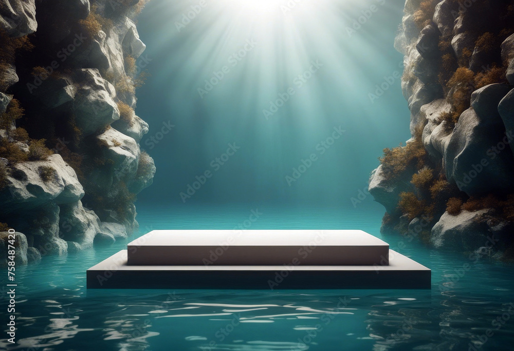 Poster stone rendered 3d product abstract podium empty made splay scene splay underwater presentation minim
