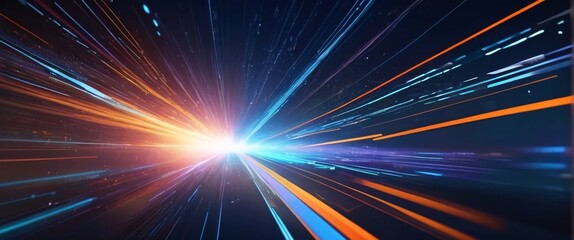 Fototapeta premium Abstract blue background with glowing rays suggesting energy and movement in space