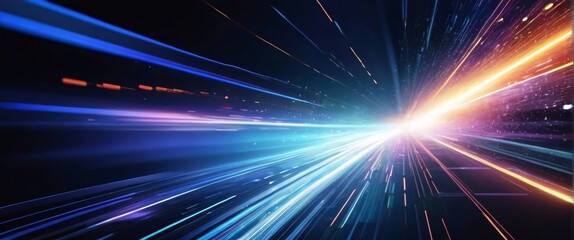 Obraz premium Abstract blue background with glowing rays suggesting energy and movement in space