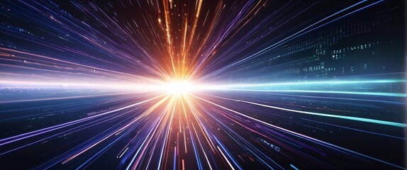 Obraz premium Abstract blue background with glowing rays suggesting energy and movement in space