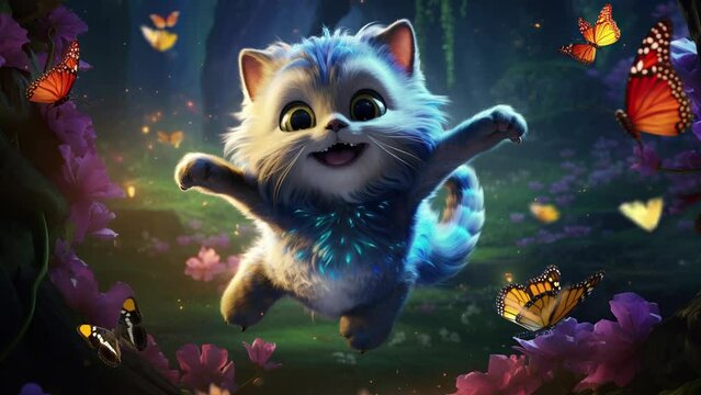 Energetic playful fox having fun in the enchanting forest landscape  Seamless looping 4k time-lapse virtual video animation background. Generated AI