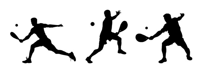 Collection silhouette of a male tennis athlete in action pose playing tennis sport
