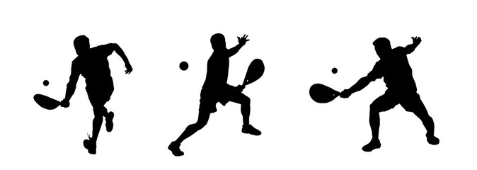 Collection silhouette of a male tennis athlete in action pose playing tennis sport
