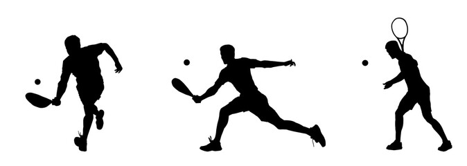 Collection silhouette of a male tennis athlete in action pose playing tennis sport
