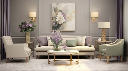Interior composition of modern trendy living room inspired by scandinavian elegance 