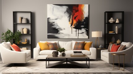 interior design of modern aesthetic living room 