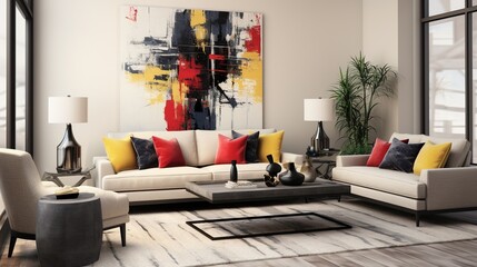 interior design of modern aesthetic living room 