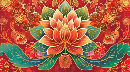colorful vibrant pattern texture template ethic indian hindu with lotus flower wallpaper background for web design or ads