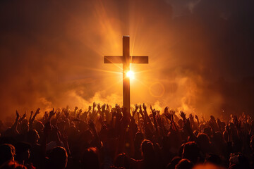 Christian worshipping crowd  - obrazy, fototapety, plakaty
