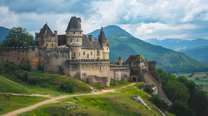 Naklejka premium Majestic Fortress: Medieval Castle in Europe