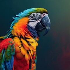 Exotic macaw with a dramatic pose - This striking image captures the essence of a macaw, with its bold colors and dramatic pose lending a majestic air