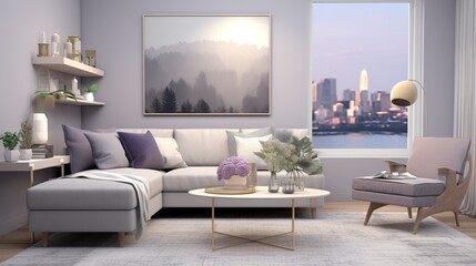 Interior design of modern elegant living room with aesthetic palette 