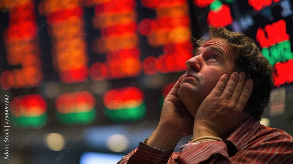 Poster man with obscured face analyzing stock market - this image captures the tension and focus of a trade