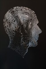 Silhouette of a human head made out of a fingerprint, AI generated illustration