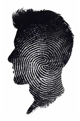 Silhouette of a human head made out of a fingerprint, AI generated illustration