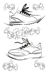 vector illustration of a shoes. Sneackers, sport shoes. Fashion design, sketch.