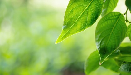 Fototapeta na wymiar Green leaf on blurred greenery background