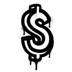 Spray Painted Graffiti dollar $ icon Sprayed isolated with a white background.