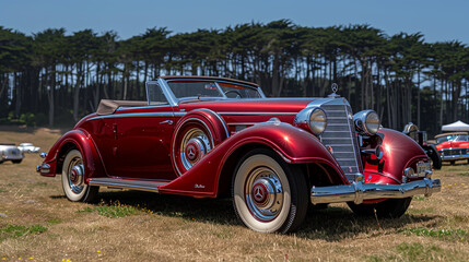 red vintage car, A car show featuring classic automobiles from different eras photography