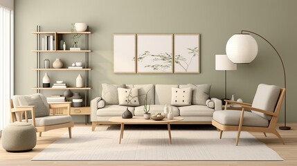 Interior design of modern elegant living room with aesthetic palette 