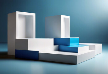 3d Two podiums white background render square blue poduim three-dimensional abstract advertising background beige blank business cube design display empty geometric illustration object pedestal