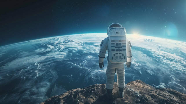 spaceship and earth, An astronaut exploring the surface of a distant and otherworldly planet photography