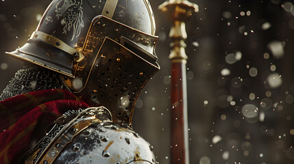 Majestic Realism: Detailed Portrait of a Knight in Royal Armor