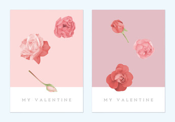 Valentine day greeting card, minimalist red rose flowers - 758499036