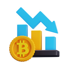 3D illustration of bitcoin value down