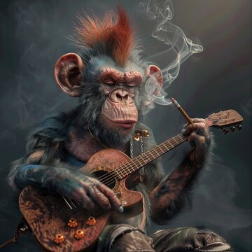 Rockstar Musician Monket Playing Guitar