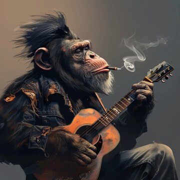 Rockstar Musician Monket Playing Guitar