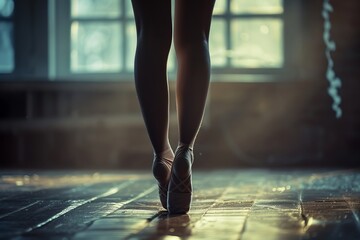 legs of ballet dancer in ballet pose - obrazy, fototapety, plakaty