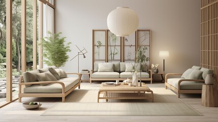 Modern trendy living room interior composition inspired by scandinavian sophistication 