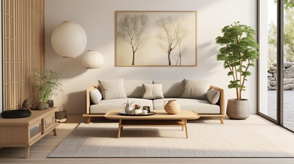 Modern trendy living room interior composition inspired by scandinavian sophistication 