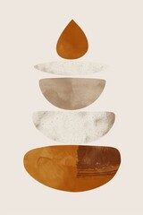 Wall art design featuring a calm, clean, minimalist sage boho pattern with balanced brown and white shapes for harmony