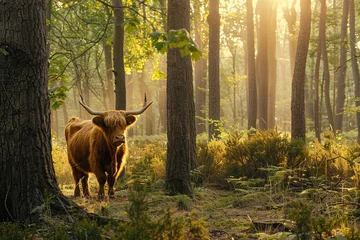 Cercles muraux Highlander écossais Scottish Highland Cow in Forest
