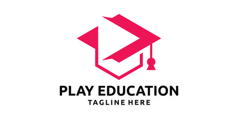 learning media logo design, play and graduation buttons, logo design templates, creative idea symbols.