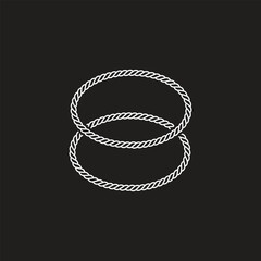 Round rope curve symbol set. Different thickness circular ropes set for decoration. Vector isolated on white.