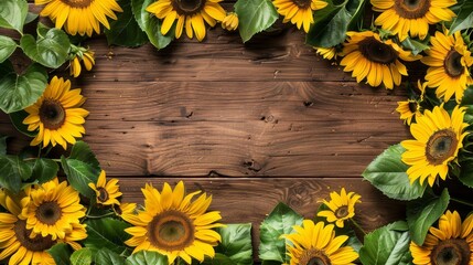 Top view of sunflowers frame with copy space
