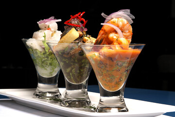 Ceviche sea food dish made with raw fish marinated in lemon juice