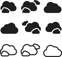 Clouds Weather Icon clouds. Cloud icon, cloud shape. Set of different clouds. Collection of cloud icon, shape, label, symbol. Graphic element vector.