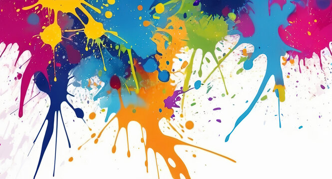 Colorful vibrant paint splashes on white background