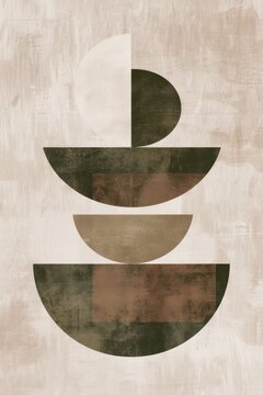 Fototapeta Wall art design displaying a serene, minimalist sage boho pattern with balanced brown and white shapes, aiming to achieve harmony.