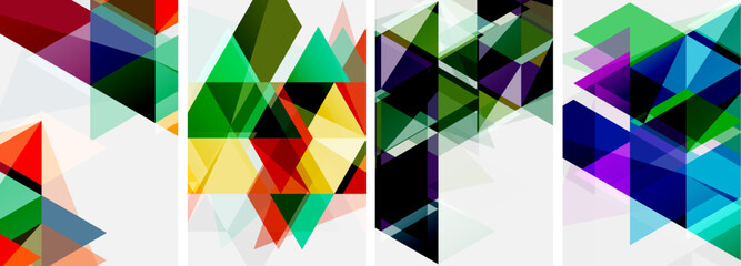 Colorful bright triangles with various colors and transparencies. Vector illustration For Wallpaper, Banner, Background, Card, Book Illustration, landing page