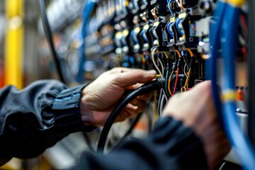 Close up of mechanic or technician troubleshooting the electrical system