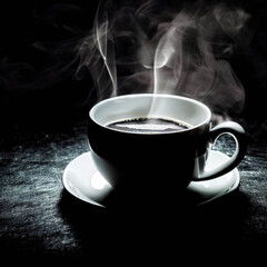 Coffee cup hot on a dark black background